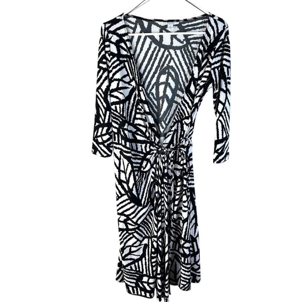 Dressbarn Black White Wrap Dress Size 8 Stretch Career Office Midi Resort cruise